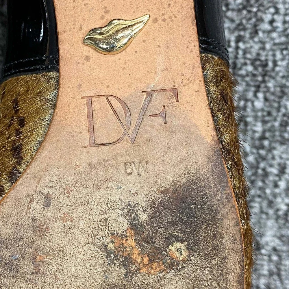 Diane von Furstenberg Kasia Loafer Pumps Womens 6W Brown Python Calf Hair Patent